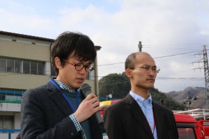 ▲火災の防止を誓う逢見祥平(左)さんと松永充信さん(右)